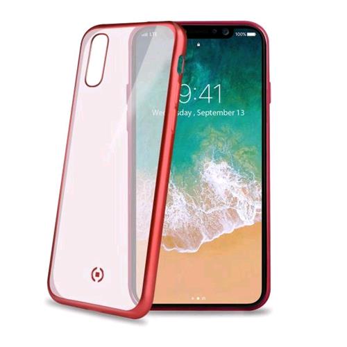 CELLY APPLE iPHONE X COVER IN MORBIDO TPU TRASPARENTE CON BORDI COLORE ROSSO