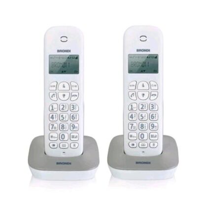 BRONDI GALA TWIN TELEFONO 2 CORDLESS DECT RUBRICA ID CHIAMATE SVEGLIA 7H AUTONOMIA COLORE BIANCO/GRIGIO
