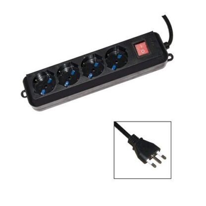 LINK LKMP04N MULTIPRESA 4 PRESE UNIVERSALI ITA/SCHUKO 10/16 A A SPINA 16 A CON INTERRUTTORE NERO