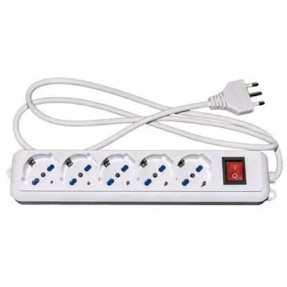 LINK LKMP05 MULTIPRESA 5 PRESE UNIVERSALI ITA/SCHUKO 10/16 A SPINA 16 A CON INTERRUTTORE BIANCO