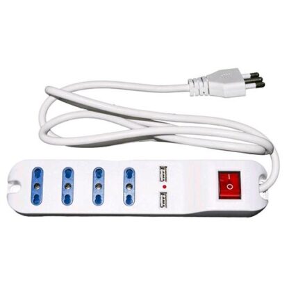 LINK LKMP04USB MULTIPRESA 4 PRESE UNIVERSALI ITA 10/16 A A SPINA 16 A CON INTERRUTTORE CON 2 PRESE USB BIANCO