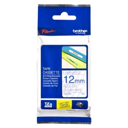 BROTHER TZE133 NASTRO PER ETICHETTATRICE LAMINATO BLU SU TRASPARENTE DIMENSIONI 12MM x 8MT