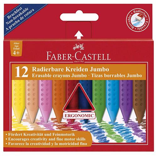 FABER CASTELL GRIP JUMBO PASTELLI A CERA 11 mm IN PLASTICA COLORI ASSORTITI CONF. 12 Pz.