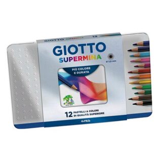 GIOTTO SUPERMINA CONFEZIONE IN METALLO PASTELLI 3.8mm COLORI ASSORTITI CONF 12 Pz.