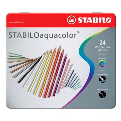 STABILO AQUACOLOR PASTELLI ACQUARELLABILI 2.8 mm COLORI ASSORTITI ASTUCCIO IN METALLO CONF 24 Pz.