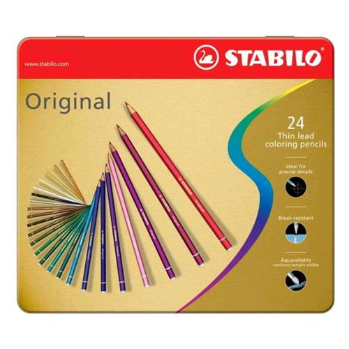 STABILO ORIGINAL PASTELLI 2.5 mm COLORI ASSORTITI ASTUCCIO IN METALLO CONF. 24 Pz.