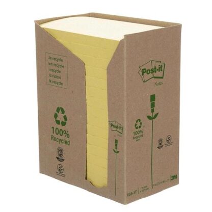 3M POST-IT NOTE 655-1T BLOCCHETTI 100 FOGLI POST-IT IN CARTA RICICLATA 127MMx76MM COLORE GIALLO CONF. 16 Pz.