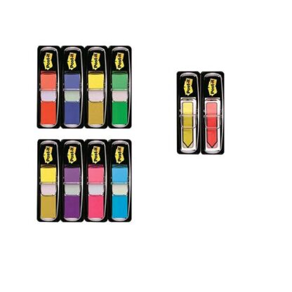3M POST-IT INDEX MINI + FRECCIA SET 140 SEGNAPAGINA 12MMx43.2MM COLORI ASSORTITI CONF. 8+2 Pz.