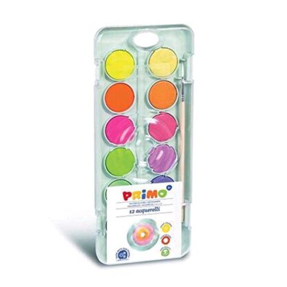 PRIMO ACQUERELLI PASTIGLIE 30 mm COLORI FLUO E METALLIZZATI ASSORTITI 12 Pz.