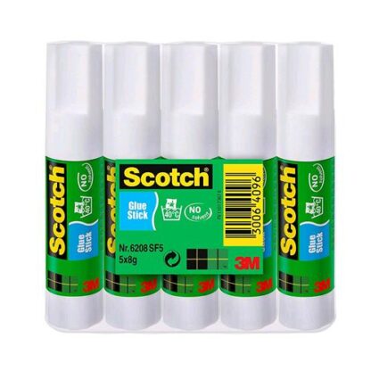 SCOTCH COLLA STICK PERMANENTE SENZA SOLVENTI 8GR CONFEZIONE DA 5 PEZZI COLORE BIANCO