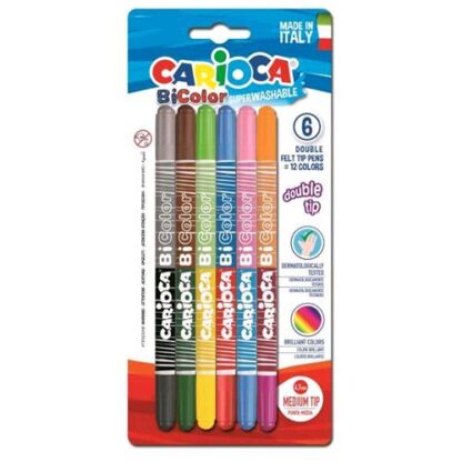 CARIOCA BI COLOR PENNARELLI BICOLORE LAVABILI ATOSSICI PUNTA MEDIA COLORI ASSORTITI CONF. 6 Pz.