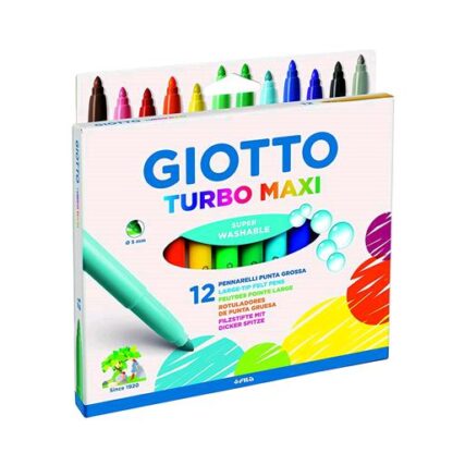 GIOTTO TURBO MAXI PENNARELLI LAVABILI ATOSSICI PUNTA MAXI COLORI ASSORTITI CONF. 12 Pz.