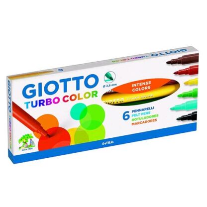 GIOTTO TURBO COLOR PENNARELLI LAVABILI ATOSSICI PUNTA FINE COLORI ASSORTITI CONF. 6 Pz.