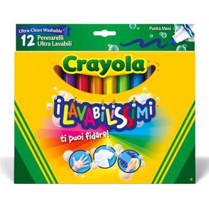 CRAYOLA I LAVABILISSIMI PENNARELLI LAVABILI ATOSSICI PUNTA MAXI COLORI ASSORTITI CONF. 12 Pz.