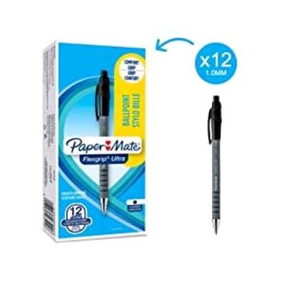 PAPERMATE FLEXGRIP ULTRA PENNA A SFERA INCHIOSTRO NERO PUNTA MEDIA CONF. 12 Pz.