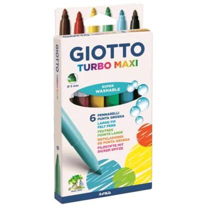 GIOTTO TURBO MAXI PENNARELLI LAVABILI ATOSSICI PUNTA MAXI COLORI ASSORTITI CONF. 6 Pz.