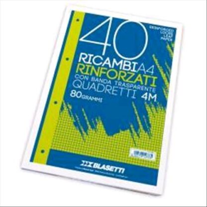 BLASETTI RICAMBI RINFORZATI A4 80 GR QUADRETTI 4M BIANCO 40 FOGLI CONF 1 Pz.