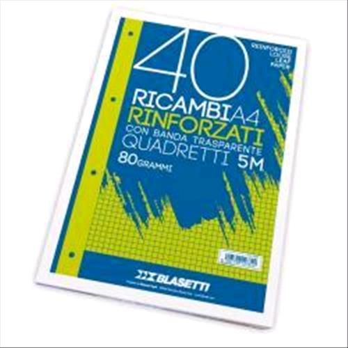 BLASETTI RICAMBI RINFORZATI A4 80 GR QUADRETTI 5M BIANCO 40 FOGLI CONF 1 Pz.