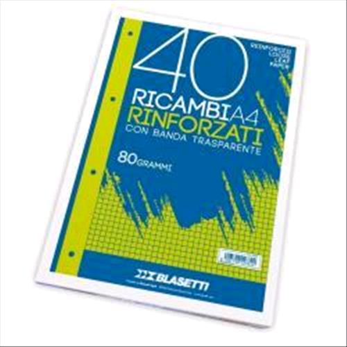 BLASETTI RICAMBI RINFORZATI A4 80 GR RIGHE 0B BIANCO 40 FOGLI CONF 1 Pz.