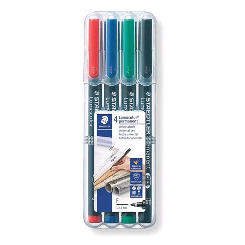 STAEDTLER LUMOCOLOR PERMANENT PENNA PUNTA IN FIBRA 0.6 mm COLORI ASSORTITI CONF. 4 Pz.