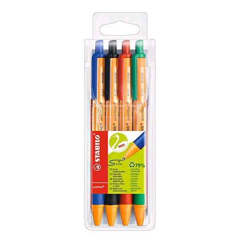 STABILO POINTBALL PENNA A SFERA A SCATTO PUNTA CONICA 0.5mm COLORI ASSORTITI CONF 4 Pz.
