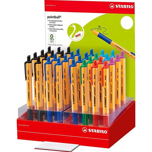 STABILO POINTBALL PENNA A SFERA A SCATTO PUNTA CONICA 0.5mm COLORI ASSORTITI ESPOSITORE CONF 32 Pz.