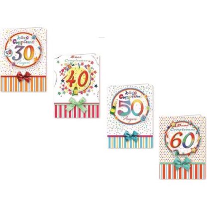 FLORIO BIGLIETTI AUGURI COMPLEANNO DECADE ADULTI 11.5X17 COLORI ASSORTITI CONF 12