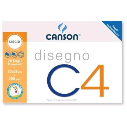 CANSON ALBUM DISEGNO C4 4 ANGOLI CM 33X48 200 GR LISCIO RIQUADRATO 20 FOGLI COLORE BIANCO