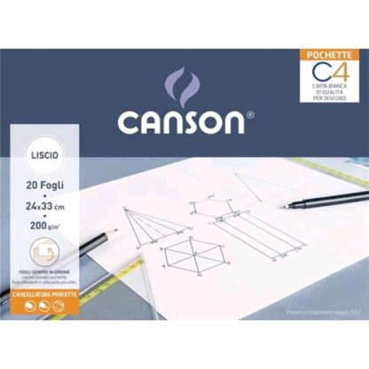 CANSON POCHETTE C4 ALBUM DA DISEGNO CM 24X33 200 GR LISCIO 20 FOGLI COLORE BIANCO