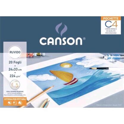 CANSON POCHETTE C4 ALBUM DA DISEGNO CM 24X33 224 GR RUVIDO 20 FOGLI COLORE BIANCO