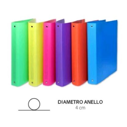 SCATTO RACCOGLITORI 4 ANELLI DA 30 MM IN PP CM 25.5X31.5X4 A4 COLORI FLUO ASSORTITI