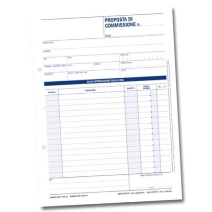 DATA UFFICIO PROPOSTA DI COMMISSIONE AUTOCOPIANTE 2 FOGLI 210X297MM A4 100 FOGLI CONF 10 Pz.