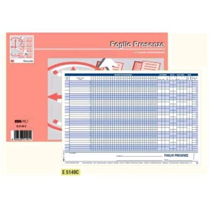 EDIPRO BLOCCO PRESENZE MENSILI AUTOCOPIANTE 2 FOGLI 300X210MM 100 FOGLI CONF 10 Pz.