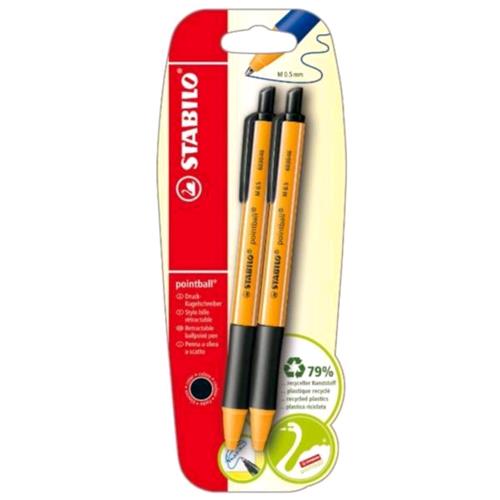 STABILO POINTBALL PENNA A SFERA A SCATTO NERO PUNTA CONICA 0.5mm CONF 2 Pz.
