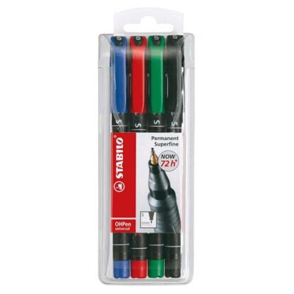 STABILO OHPEN PENNARELLO INDELEBILE PUNTA CONICA SUPERFINE COL. ASSORTITI CONF 4 Pz.