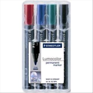 STAEDTLER LUMOCOLOR PERMANENT MARCATORE PERMANENTE PUNTA TONDA 2 mm COL. ASSORTITI CONF 4 Pz.