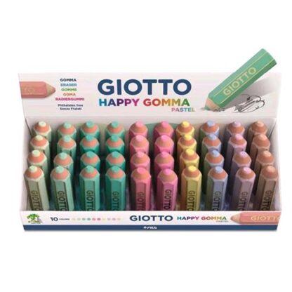 GIOTTO 23400 ESPOSITORE HAPPY GOMMA PASTEL GOMMA A FORMA DI MATITA COLORATA 6.5X1.5 CM CONF 40 Pz.