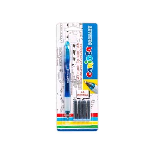 CARIOCA PRIMARY PENNA ROLLER INCHIOSTRO BLU RICARICABILE PUNTA MEDIA + 4 CARTUCCE