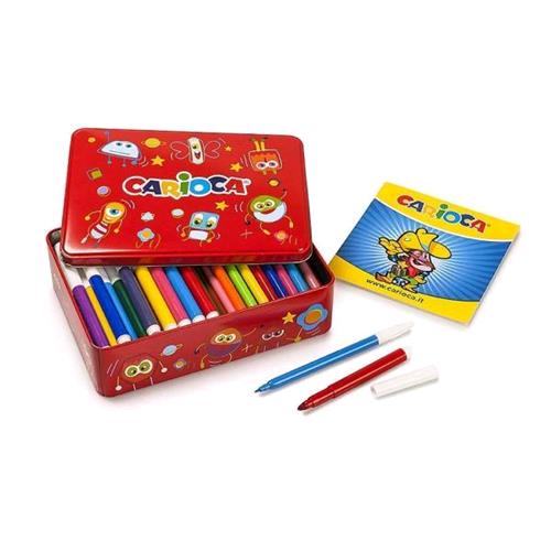 CARIOCA 100 COLOR KIT PENNARELLI COL. ASSORTITI + ALBUM DA COLORARE CONF SCATOLA IN LATTA DA 100 Pz.