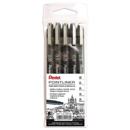 PENTEL POINTLINER PENNA PUNTA IN FIBRA ASSORTITE NERO CONF 5 Pz.