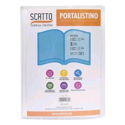 SCATTO PORTALISTINO PERSONALIZZABILE IN PP 235X310 MM 20 BUSTE COL. TRASPARENTE