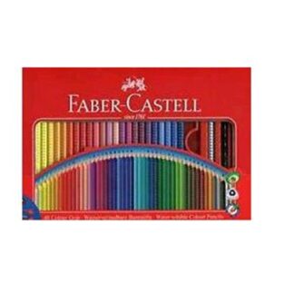 FABER CASTELL MATITE ACQUARELLABILI COLOUR GRIP ASTUCCIO IN METALLO COL. ASSORTITI CONF 48 Pz.+ TEMPERAMATIE/PENNELLO/MATITA IN GRAFITE