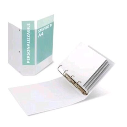 SEI ROTA STELVIO TI RACCOGLITORE PERSONALIZZABILE 4 ANELLI 80MM A Q IN COLPAN 220X300MM A4 DORSO 8 CM COL. BIANCO
