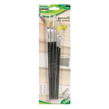 LEBEZ BLISTER PENNELLI IN SETOLA PUNTA A SPATOLA VARIE MISURE MANICO IN LEGNO COL. NERO CONF 5 Pz.