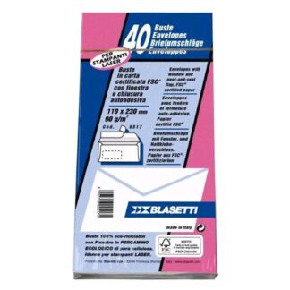 BLASETTI BUSTE DI CARTA CON FINESTRA E STRIP 110X230 mm 90 GR COL. BIANCO CONF 40 Pz.