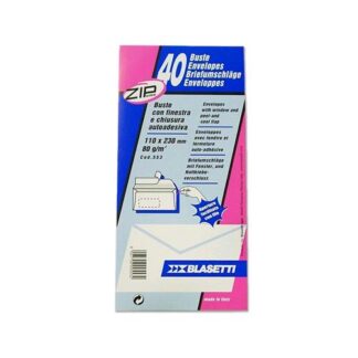 BLASETTI BUSTE DI CARTA CON FINESTRA E STRIP 110X230 mm 90 GR COL. BIANCO CONF 40 Pz.