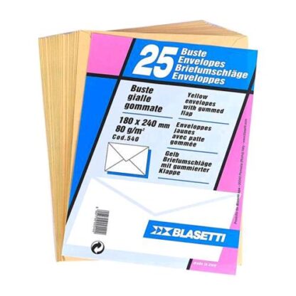 BLASETTI BUSTE DI CARTA TAGLIO A PUNTA GOMMATA 180X240 mm 80 GR COL. GIALLO CONF 25