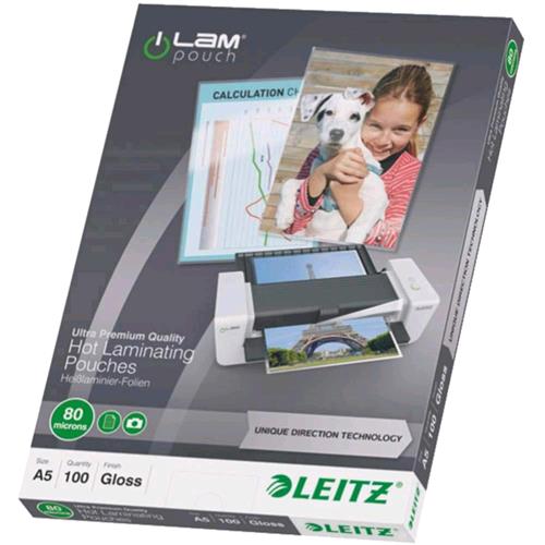 LEITZ ILAM UDT POUCHES A5 80 MY COL. TRASPARENTE CONF 100 Pz.