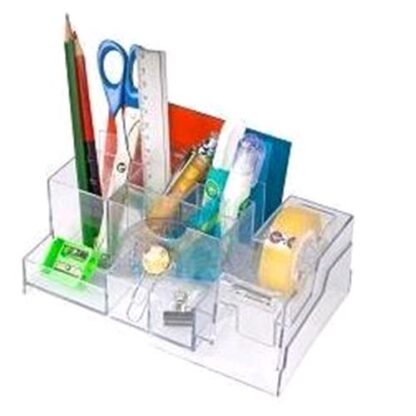 LEBEZ DESK ORGANIZER PORTAOGGETTI IN ABS 80X120X200 mm CON DISPENSER PER NASTRO COL. TRASPARENTE