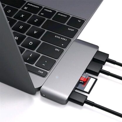SATECHI ST-TCUPM HUB 3 IN 1 TIPO-C USB 3.0 IN ALLUMINIO CON PORTA DI RICARICA USB-C PER MACBOOK 2015/2016/2017 DA 12" SPACE GREY
